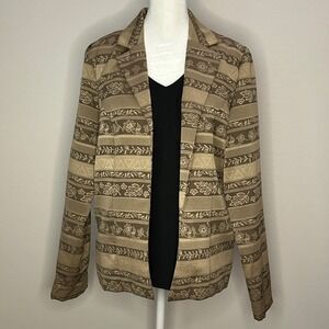 Kari New York 2PC Blazer Tank Set Brown Floral Leaf Stripe 8 Fall Autumn Layer